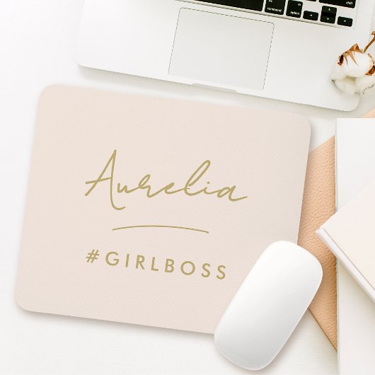 Modern Blush Pink Gold Script Bester Girl Boss Mousepad