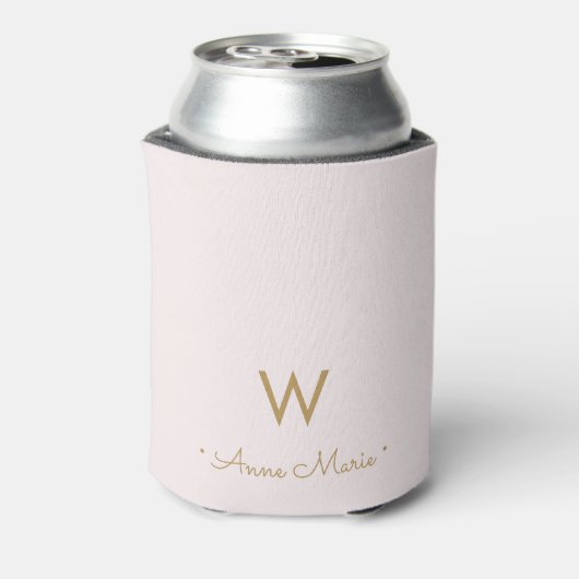 Modern Blush Pink Gold Script Monogram Dosenkühler (Kanne Rückseite)