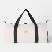 Modern Blush Pink Gold Script Monogram Duffle Bag (Vorderseite)