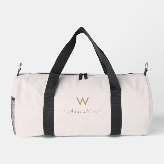 Modern Blush Pink Gold Script Monogram Duffle Bag (Rückseite)