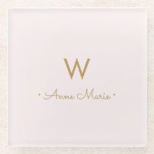 Modern Blush Pink Gold Script Monogram Glasuntersetzer (Vorderseite)