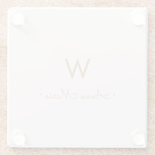 Modern Blush Pink Gold Script Monogram Glasuntersetzer (Rückseite)