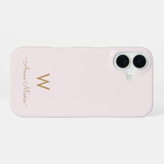 Modern Blush Pink Gold Script Monogram iPhone 16 Hülle (Rückseite (Horizontal))