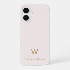 Modern Blush Pink Gold Script Monogram iPhone 16 Hülle