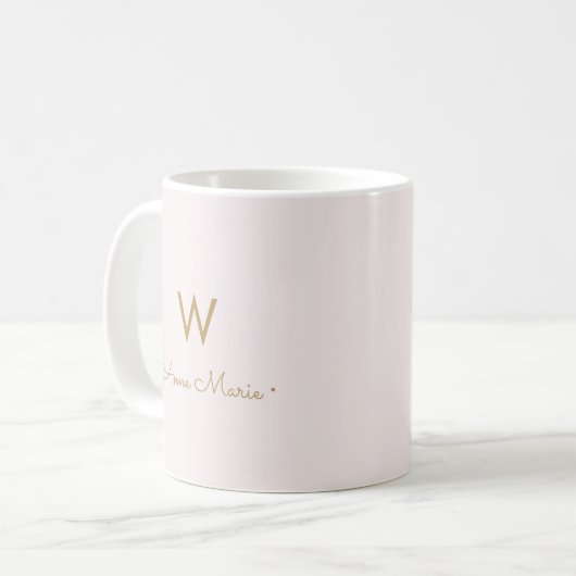 Modern Blush Pink Gold Script Monogram Kaffeetasse (Vorderseite Links)