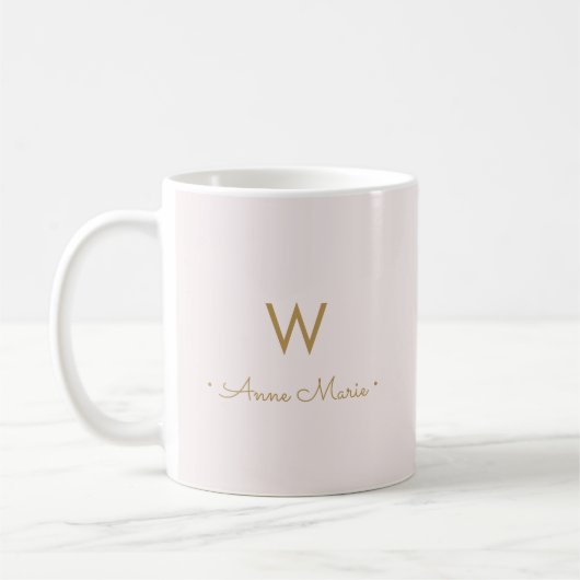 Modern Blush Pink Gold Script Monogram Kaffeetasse (Links)