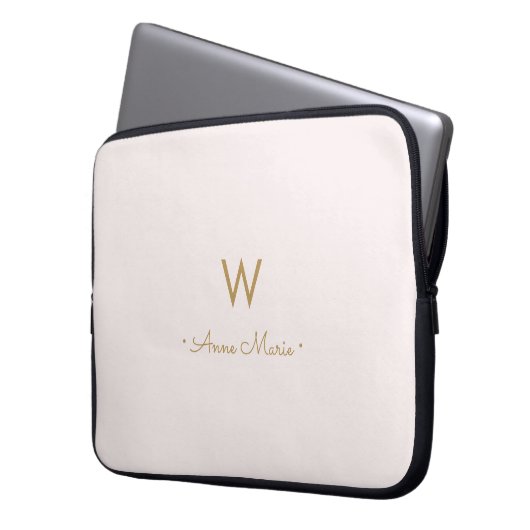 Modern Blush Pink Gold Script Monogram Laptopschutzhülle (Vorderseite Links)