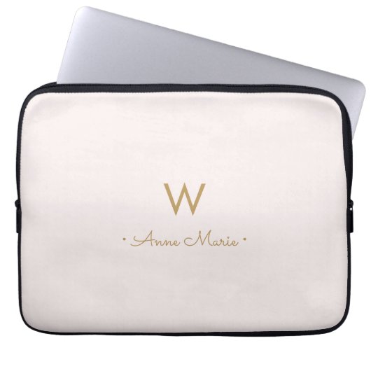 Modern Blush Pink Gold Script Monogram Laptopschutzhülle (Vorderseite)