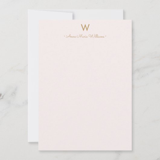 Modern Blush Pink Gold Script Monogram Mitteilungskarte (Vorderseite)