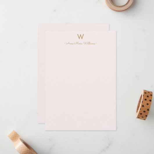 Modern Blush Pink Gold Script Monogram Mitteilungskarte (Vorderseite/Rückseite Beispiel)