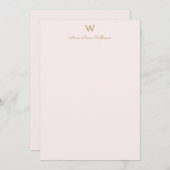 Modern Blush Pink Gold Script Monogram Mitteilungskarte (Vorne/Hinten)