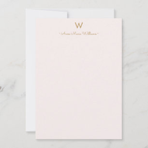 Modern Blush Pink Gold Script Monogram Mitteilungskarte