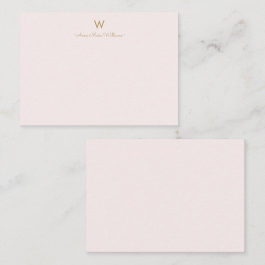 Modern Blush Pink Gold Script Monogram Mitteilungskarte (Vorne/Hinten)