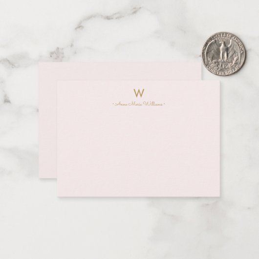 Modern Blush Pink Gold Script Monogram Mitteilungskarte (Vorderseite/Rückseite Beispiel)