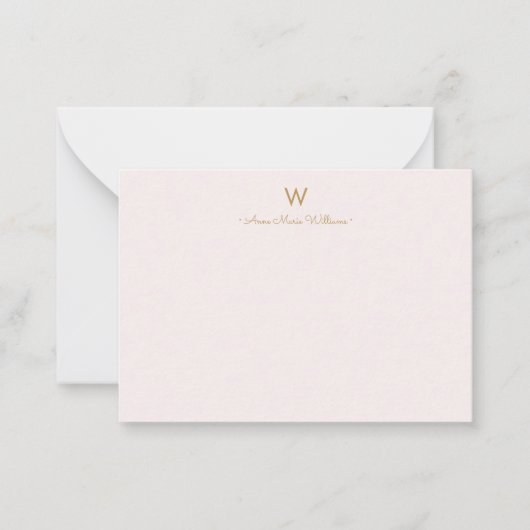 Modern Blush Pink Gold Script Monogram Mitteilungskarte (Vorderseite)