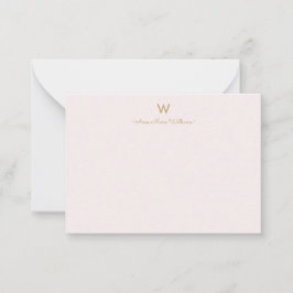 Modern Blush Pink Gold Script Monogram Mitteilungskarte