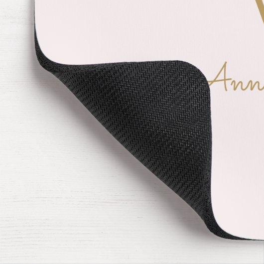 Modern Blush Pink Gold Script Monogram Mousepad (Ecke)