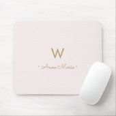 Modern Blush Pink Gold Script Monogram Mousepad (Mit Mouse)