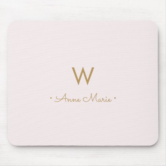 Modern Blush Pink Gold Script Monogram Mousepad (Vorne)