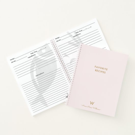 Modern Blush Pink Gold Script Monogram Notizblock (Innenseite)