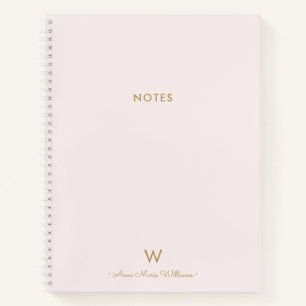 Modern Blush Pink Gold Script Monogram Notizblock