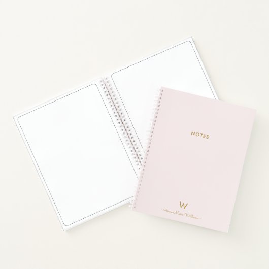 Modern Blush Pink Gold Script Monogram Notizblock (Innenseite)