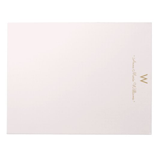 Modern Blush Pink Gold Script Monogram Notizblock (Vorderseite)