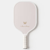Modern Blush Pink Gold Script Monogram Pickleball Schläger (Vorderseite)