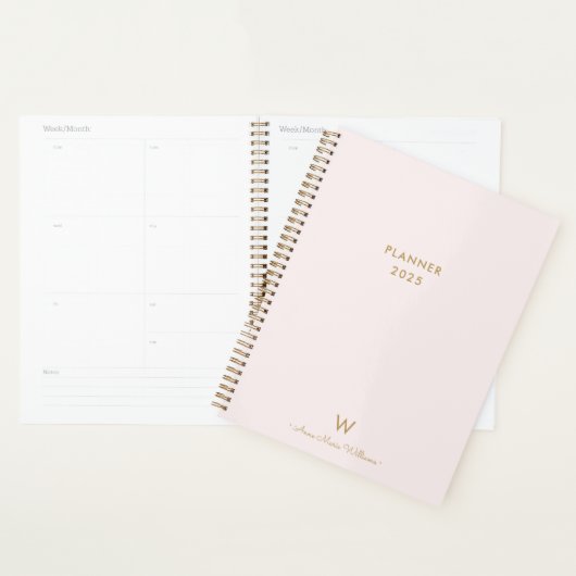 Modern Blush Pink Gold Script Monogram Planer (Anzeige)