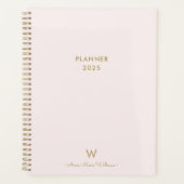 Modern Blush Pink Gold Script Monogram Planer (Vorderseite)