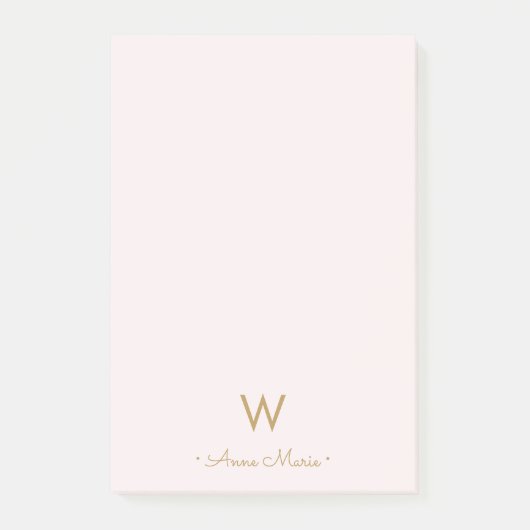 Modern Blush Pink Gold Script Monogram Post-it Klebezettel (Vorderseite)