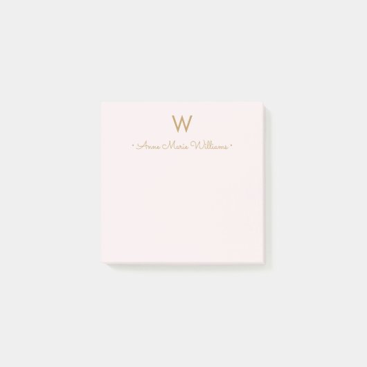Modern Blush Pink Gold Script Monogram Post-it Klebezettel (Vorderseite)