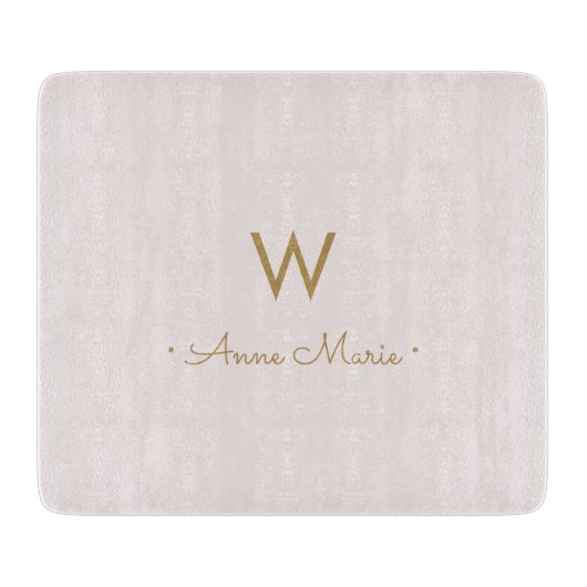 Modern Blush Pink Gold Script Monogram Schneidebrett (Vorderseite)