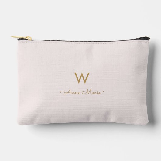 Modern Blush Pink Gold Script Monogram Zubehörtasche (Vorderseite)