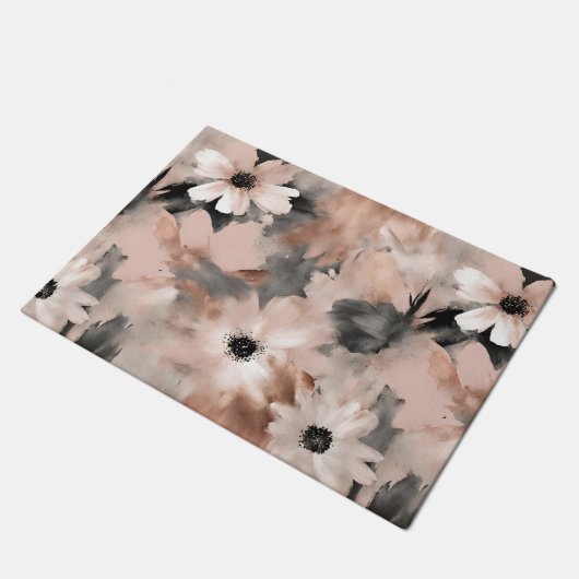 Modern Blush Pink Gray Floral  Fußmatte (Schrägansicht)