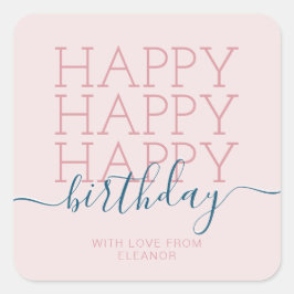 Modern blush pink Happy Birthday Quadratischer Aufkleber