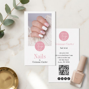 Modern Blush Pink Logo QR Code Foto Nagelstudio Visitenkarte