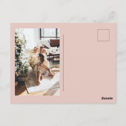 Modern Blush Pink Merry + Bright Christmas Photo  Postkarte (Rückseite)