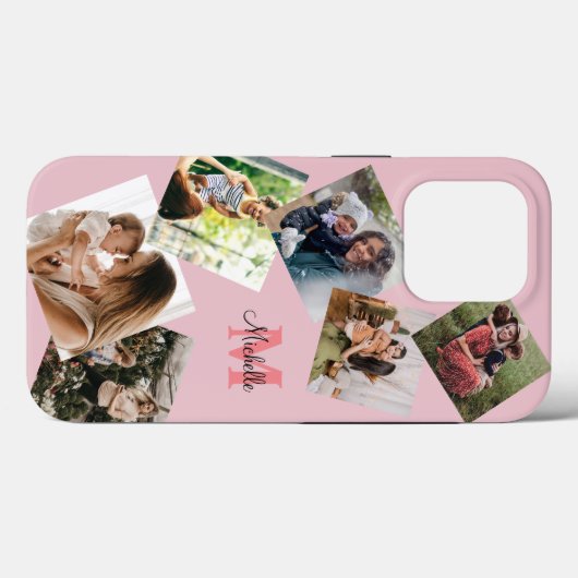 Modern Blush Pink Monogram Multi-Foto Case-Mate iPhone Hülle (Rückseite (Horizontal))
