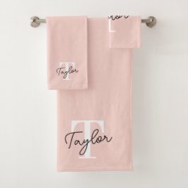 Modern Blush Pink Monogram Name Feminine Script Badhandtuch Set
