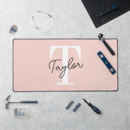 Modern Blush Pink Monogram Name Feminine Script Schreibtischunterlage