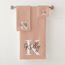 Modern Blush Pink Monogram Script Badhandtuch Set