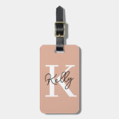 Modern Blush Pink Monogram Script Gepäckanhänger (Vorderseite vertikal)