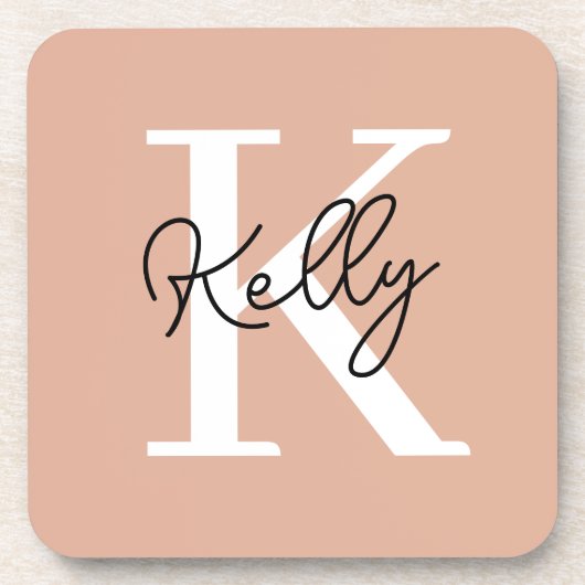 Modern Blush Pink Monogram Script Getränkeuntersetzer (Vorderseite)