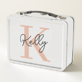 Modern Blush Pink Monogram Script Metall Brotdose (Rückseite)