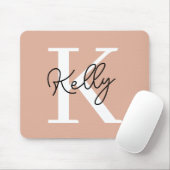 Modern Blush Pink Monogram Script Mousepad (Mit Mouse)