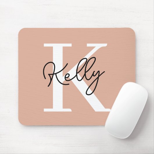 Modern Blush Pink Monogram Script Mousepad (Mit Mouse)