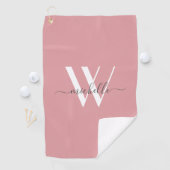Modern Blush Pink Monogram Script Name Stilvoll  Golfhandtuch (Insitu)