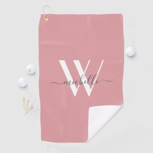 Modern Blush Pink Monogram Script Name Stilvoll  Golfhandtuch (Insitu)
