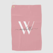 Modern Blush Pink Monogram Script Name Stilvoll Golfhandtuch (Vorderseite)